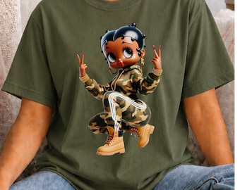 BB Inspired Shirt Black Cotton Casual Wear Retro Cartoon Character Tee Vintage Style Classic Design Graphic Top Nostalgic Apparel Comfy Gift