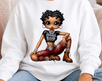 Black BB Inspired Sweatshirt Cotton Cartoon Top Urban Streetwear Apparel Gift Pop Culture Fashion Classic Animation Clothing Retro Design