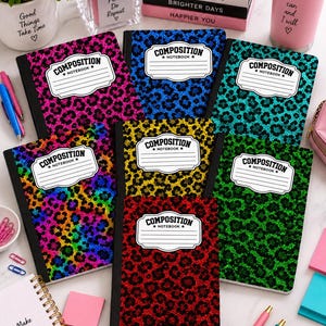 Leopard Print Notebook Wide Ruled Composition Book Student School Supply Essential Writing Journal Lined Pages Animal Pattern Spotted Design