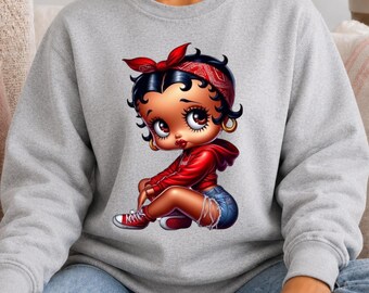 BB Inspired Sweatshirt Black Crewneck Pullover Top Cartoon Character Classic Animation Retro Design  Streetwear Fashion Gift Idea For Fan