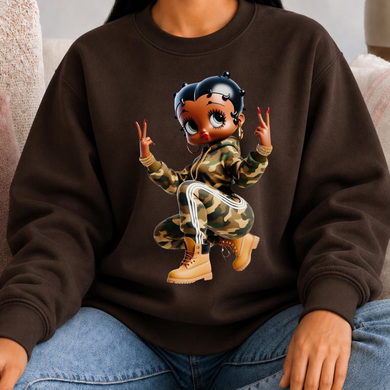 Retro Pullover Sweatshirt Betty Boop Graphic Black Crewneck Design Vintage Style Cotton Apparel Classic Fashion Statement Iconic Character Merchandise Fan Collectible Item Comfortable Casual Wear Daily Outfit Essential Gift Idea Trendy