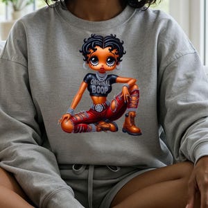Perfect Gift Sweatshirt Grey Betty Boop Design Vintage Animation Character Cotton Crewneck Top Retro Cartoon Style Pop Culture Collection Fashion Statement Comfortable Casual Wear Trendy Streetwear Apparel Collector Item Present Nostalgic