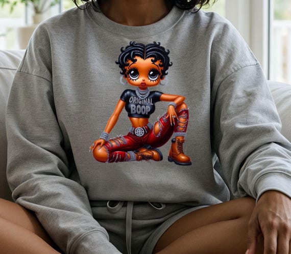 Black BB Inspired Sweatshirt Cotton Cartoon Top Urban Streetwear Apparel Gift Pop Culture Fashion Classic Animation Clothing Retro Design
