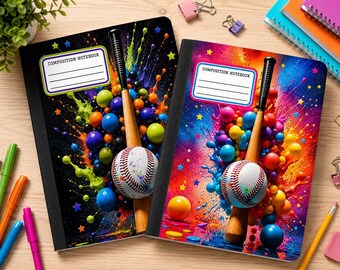 Baseball Composition Notebook Journal Student Writing Notepad School Supplies Kids Classroom Study Book Athletic Stationery Teen Boy or Girl