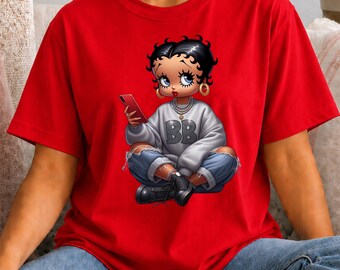 Black BB Inspired Cartoon Tshirt Design Classic Character Retro Style Graphic Tee Animation Fan Gift Idea For Her Nostalgic Apparel Unisex