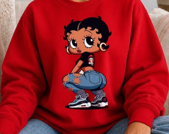Black BB Inspired Cartoon Character Retro Crewneck Pullover Sweatshirt  Nostalgic Apparel Betty Fan Classic Merchandise Top Gift  For Her