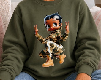 BB Inspired Sweatshirt Crewneck Cartoon Character Graphic Sweatshirt Dtf Design Retro Pullover Vintage Style Cotton Apparel Classic Fashion
