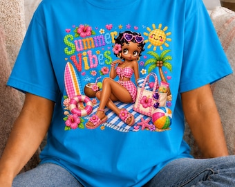 BB Inspired Shirt Black Cartoon Tshirt Women Casual Style Summer Beach Top Tropical Cartoon Tee Retro Character Apparel Classic Novelty