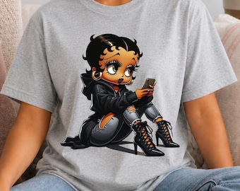 BB Inspired Shirt Classic Retro Graphic Tee Women Black Cartoon Character Tshirt Streetwear Top Everyday Wear Trendy Fashion Design Animated