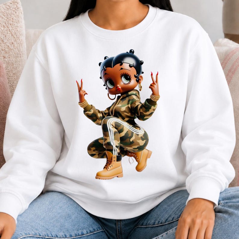 Retro Pullover Sweatshirt Betty Boop Graphic Black Crewneck Design Vintage Style Cotton Apparel Classic Fashion Statement Iconic Character Merchandise Fan Collectible Item Comfortable Casual Wear Daily Outfit Essential Gift Idea Trendy