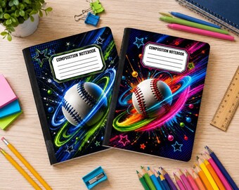 Baseball Composition Notebook Space Theme Journal Student Sports Stationery School Supply Kids Teens Galaxy Design Cosmic Pattern Astronomy