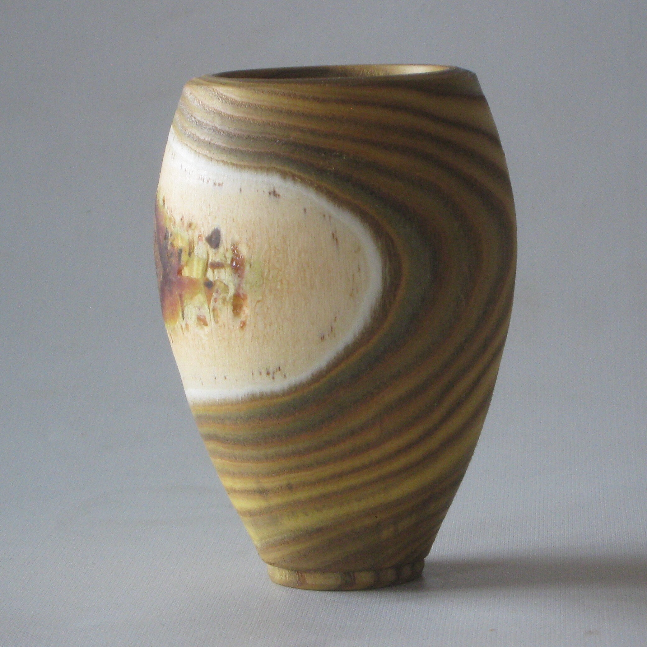 Turned Wooden Vessel of Sumac Wood, Palmsized Beauty With Bark