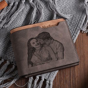 Vatertagsbrieftasche Personalisierte benutzerdefinierte Fotobrieftaschen für Männer, dünne lederne Brieftasche mit Gravur, Geschenk für ihn Ehemann, Vatertagsgeschenk