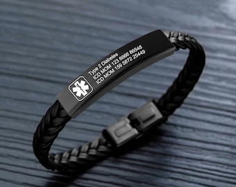 Personalized Medical Alert Bracelet for Men, Custom Engraved Medical ID Bracelet, Emergency Contact Bracelet, Medical Jewelry Gift for Him