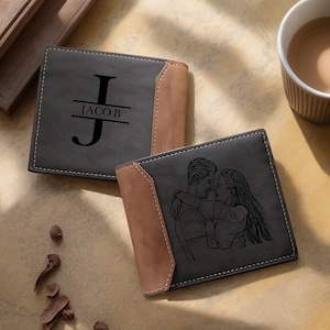 Geschenk für Papa Personalisierte benutzerdefinierte Fotobrieftaschen für Männer, gravierte Bild & Anfangsnamenbrieftasche, zweifache Brieftasche Geschenk für ihn, Vatertagsgeschenk