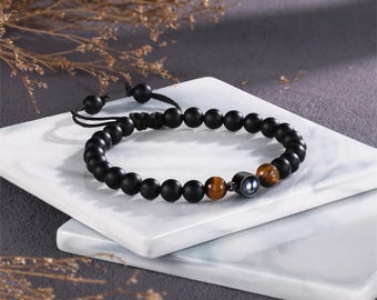 Personalized Photo Projection Bracelet, Obsidian Bracelet with Photo Picture Inside, Memory Bracelets for Men, Christmas Gifts for Him