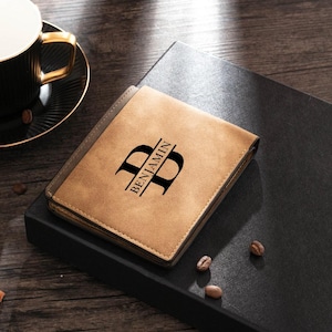 Portefeuilles personnalisés à monogramme pour homme, portefeuille avec photo gravée et prénom, cadeau portefeuille à deux volets pour lui papa, cadeau de fête des pères