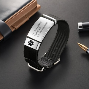 Gepersonaliseerde medische alarmarmband, op maat gegraveerde medische ID-armband, noodcontactarmband verstelbaar bandje, medisch sieraad cadeau