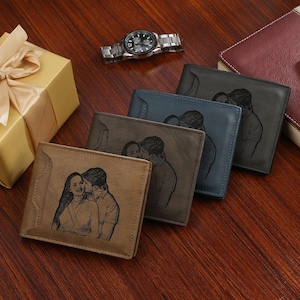 Billetera personalizada para hombre, billetera grabada personalizada, billetera de cuero delgada minimalista, regalo de aniversario para él, regalo del día del padre