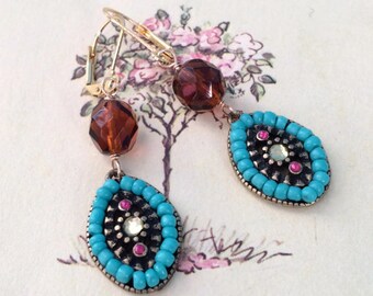 Bohemian Dangle Earrings, Vintage Inspired Earrings, Beaded Earrings