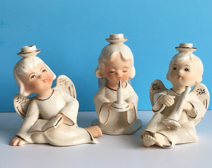 Ceramic Angel Candle Holders Made in Japan Set of Three Etsy