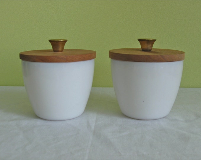 Small Milk Glass Jars With Wooden Lids, Set of Two Etsy