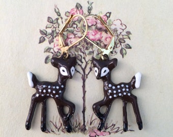 Deer Earrings, Vintage Inspired Earrings, Woodland Theme Earrings, Cottagecore Earrings