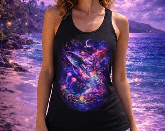 Cosmic Whale Racerback Tank Top, Galaxy Ocean Shirt, Space Art