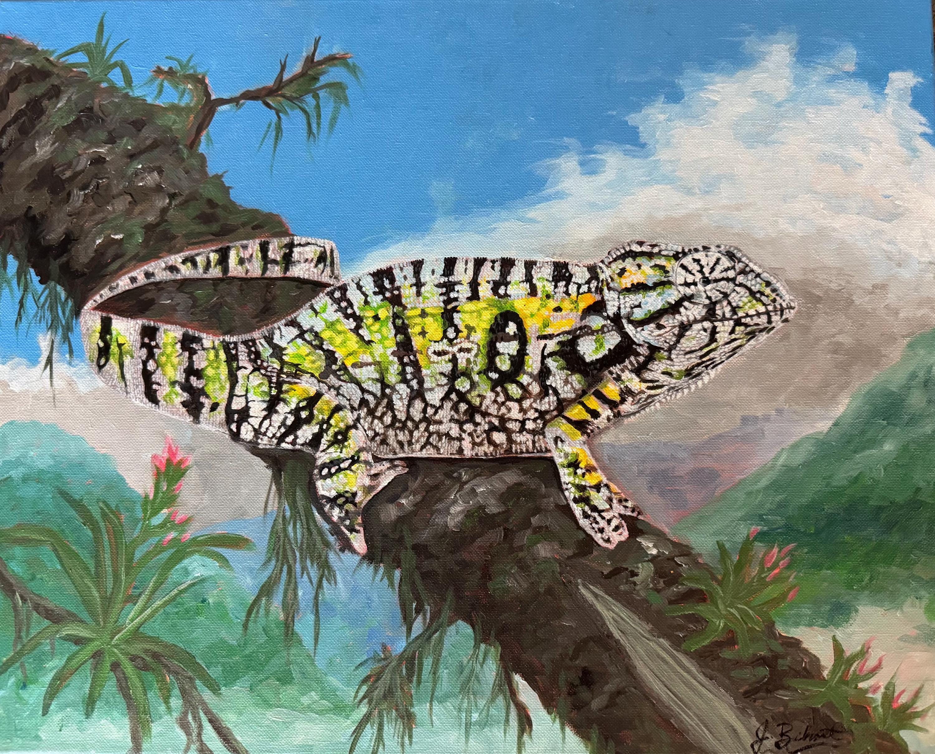 カーペットカメレオン オリジナルアクリル絵画 16 x 20インチ 爬虫類 