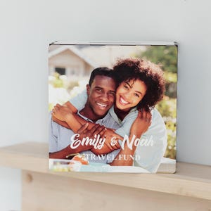 Reisfondsdoos Fotocadeaus Spaarpot Avontuurfonds, spaarpot gezinsvakantie, spaarpot volwassene, gepersonaliseerde geldhouder huwelijksreisfonds