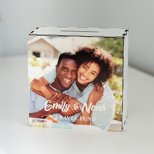 Personalized Travel Fund Gift for Couple Custom Photo Money Box, Vacation Fund Box, Adventure Box Christmas Gift for Him Wooden Keepsake Box