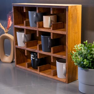 Handcrafted 100% Natural Wooden Mug Holder – 12-Compartment Decorative Kitchen Shelf, Aesthetic and Practical Mug Organizer