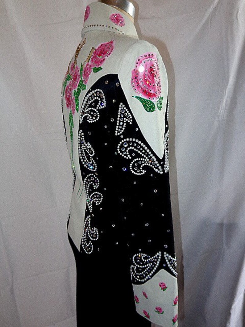 golden horseshoes w Pearl design Susan Lunenfeld Western Show Jacket hand painted pink Roses