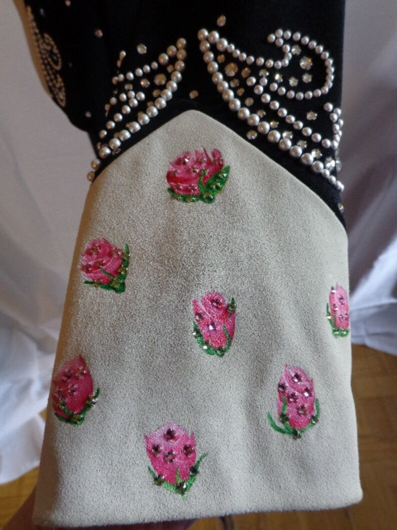 golden horseshoes w Pearl design Susan Lunenfeld Western Show Jacket hand painted pink Roses