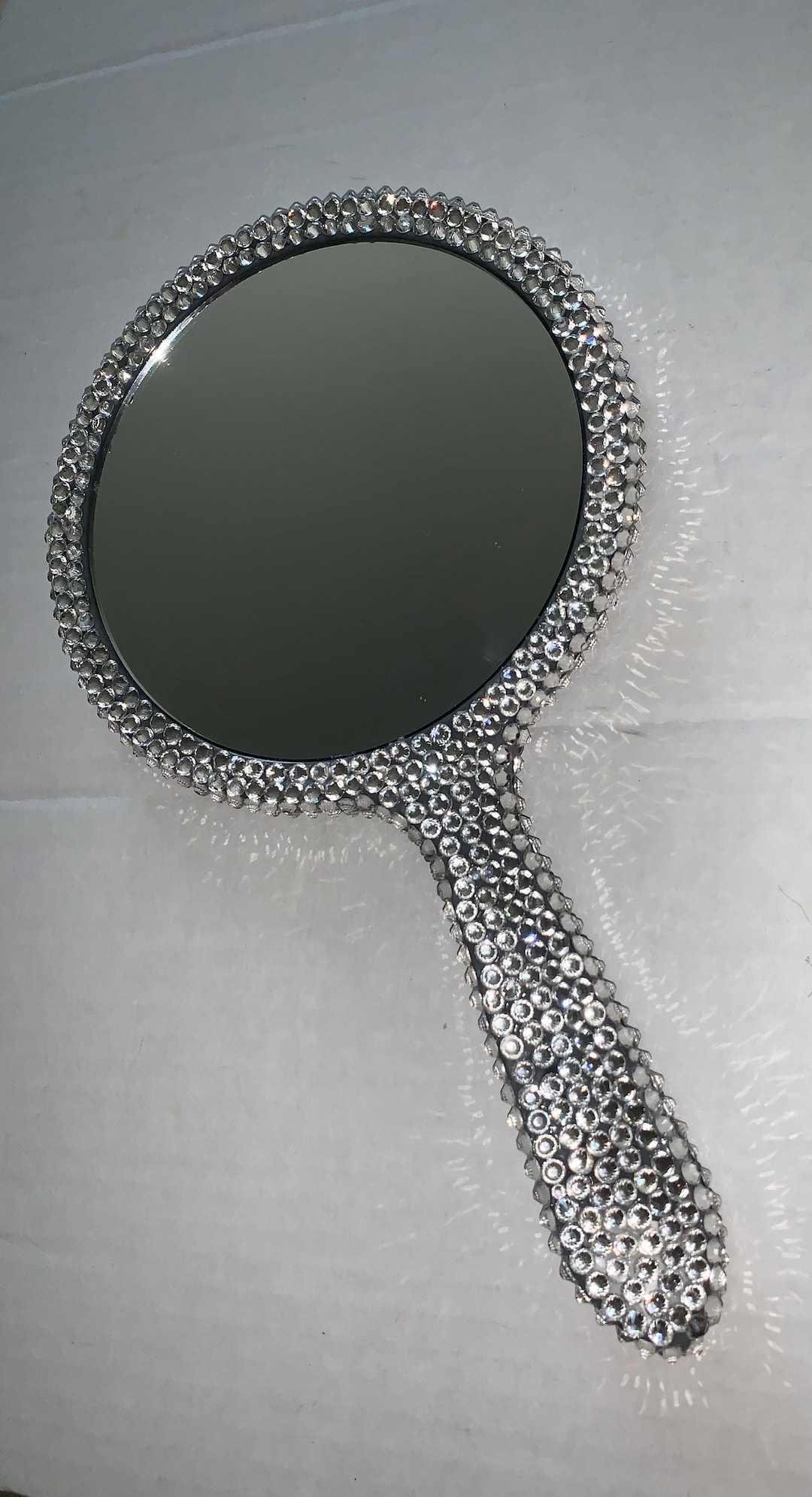 Small Hand Held Mirror With Rhinestones 8x4.5 1 and 3x Magnification