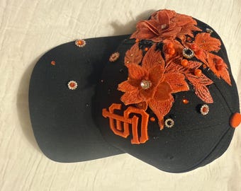 Baseball cap with rhinestone and bead embellishments Free shipping Pick your team choose your color