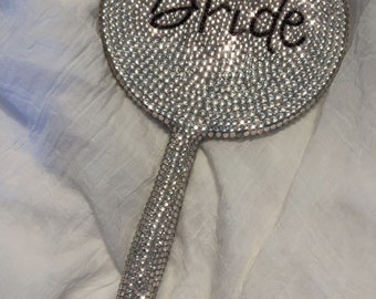 Personalized Rhinestone Hand Mirror Sparkle Bling Decor Choose your color Salon Bathroom Princess Queen Birthday Gift Fancy Bday Free ship