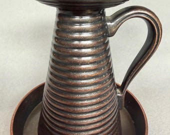 Vintage PartyLite Nantucket Kerzenhalter, Krugform aus brüniertem Metall mit Henkel und Untertasse, aus bronzefarbenem Metall, mit passendem Sockel