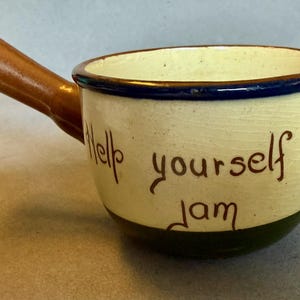Vintage Torquay Motto Ware Jam Pot, Hand-Painted Cottage England 8 oz