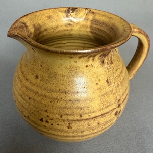 Pitcher With Mustard Yellow Glaze, Signed Robinson Ribbed Pottery