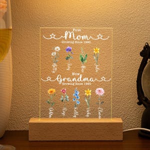 Custom Family Birth Flower Bouquet, First Mom Now Grandma Birth Flower Night Light, Mother&#39;s Day Gifts, Grandma&#39;s Garden, Birth Month Custom