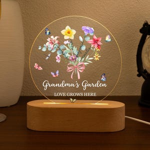 Custom Birth Flower Bouquet Night Light, Personalized Mom Gifts, Mom&#39;s Garden, Grandma&#39;s Garden, Mother&#39;s Day Gift, Family Birth Flower Gift