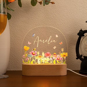 Personalzied Night Light, Floral Name Lamp, Flower Garden LED Night Light, Birthday Gifts for Her, Bedroom Decor, Christmas Gifts