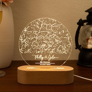 Mapa estelar personalizado por fecha, luz nocturna con mapa estelar, mapa de constelaciones personalizado, cielo nocturno por fecha, regalo de compromiso para él y para ella