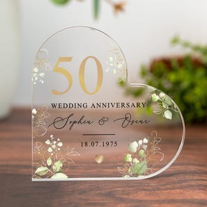 Personalized Wedding Anniversary Acrylic Heart Plaque, Custom Couple Acrylic Plaque,Gift for Couple,Newlyweds Gift, Gfit for Bride and Groom