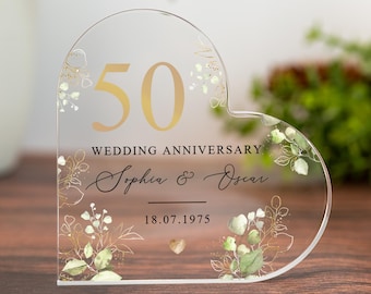 Personalized Wedding Anniversary Acrylic Heart Plaque, Custom Couple Acrylic Plaque,Gift for Couple,Newlyweds Gift, Gfit for Bride and Groom