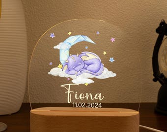 Personalized Night Light Baby, Baby Dinosaur Night Light, Baby Gift Birth, Birthday Gift for Kids, Baptism Gift, Nursery Decor, Bedside Lamp