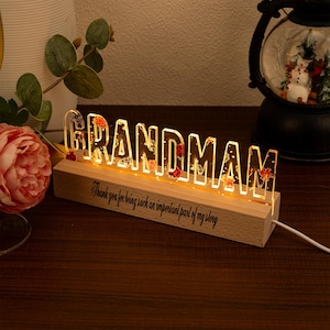 Luz nocturna de flores secas personalizada, lámpara de letras personalizada, lámpara de noche de nombre personalizado con resina de flores secas, regalo único de decoración del hogar, regalo de mamá