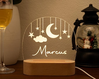 Personalized Night Light for Baby,Moon Star Clouds,Custom Night Light With Name,Gift For Kids,Nursery Decor,Bedroom Lamp,Newborn Gift