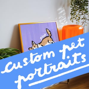 Custom Illustrated Pet Portrait Personalized Cat Dog Illustration Digital Art Print for One Pet Flat Colourful Animal Drawing Poster Gift